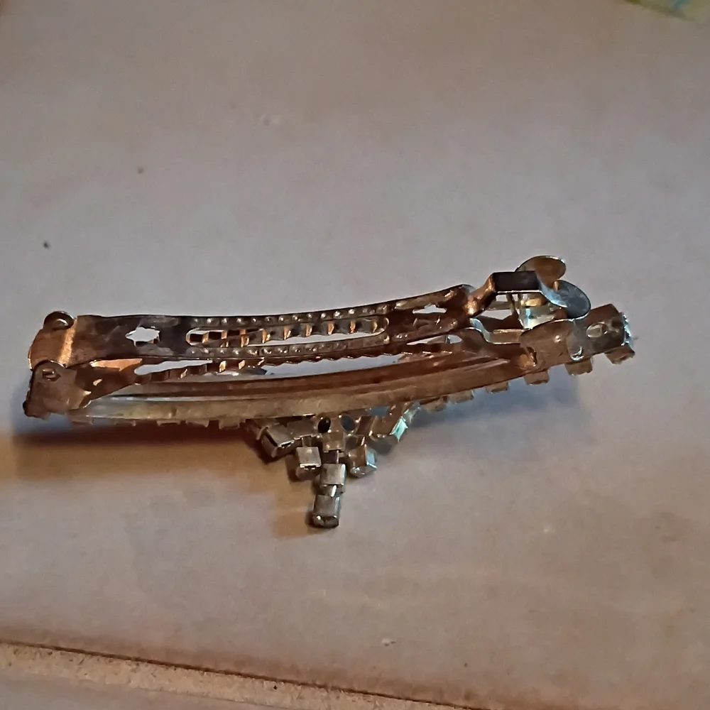 Rhinestone Crystal Butterfly Barrette - Clear Silver Tone